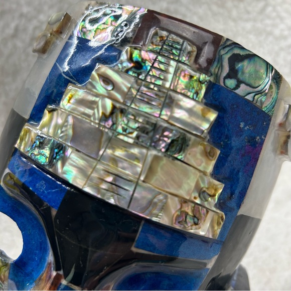 Oaxaca Mayan Aztec mosaic lapis black brown abalone burial decor mask stands 8.5 - Picture 9 of 14